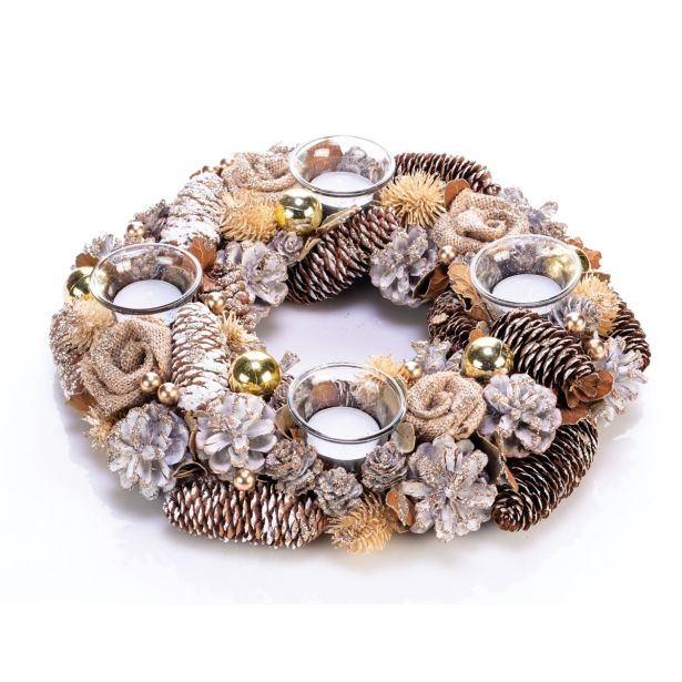 VENČEK GLOSSTYLE ADVENTNI FI 33 CM 4 KOZARČKI, ZLATE ROŽICE