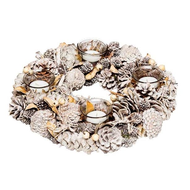 NAMIZNA DEKORACIJA GLOSSTYLE ADVENTNI VENEC BELI NARAVNI 34X34X8.5 CM 4 K