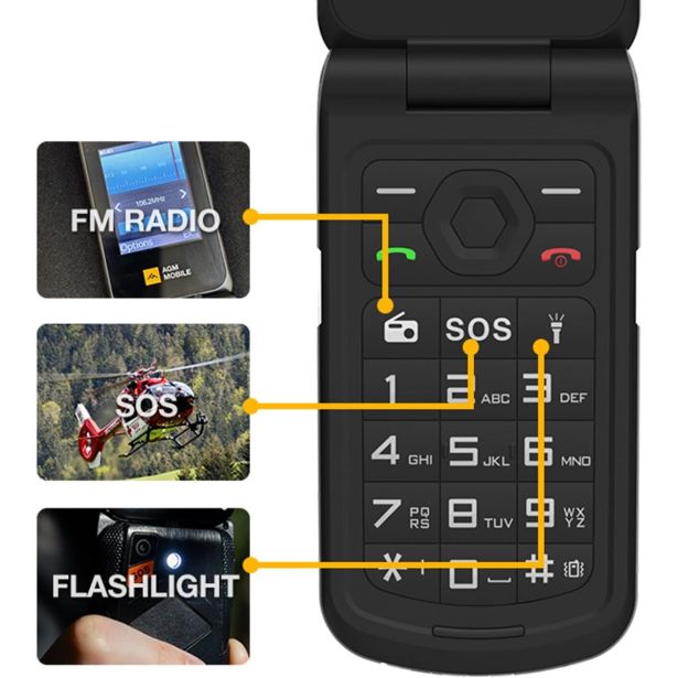 AGM ODPORNI PREKLOPNI TELEFON NA TIPKE FLIP M10 (4G LTE) DUAL SIM, IP68/IP69K/MIL-STD-810H, ČRN