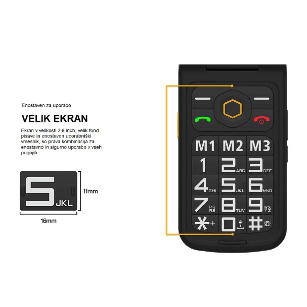 AGM ODPORNI PREKLOPNI TELEFON NA TIPKE FLIP M8 (4G) DS, IP68/IP69K/MIL-STD-810H, ČRN