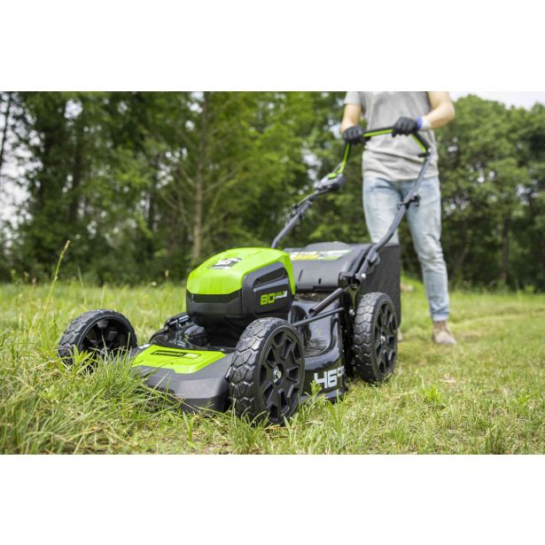 AKUMULATORSKA KOSILNICA GREENWORKS 80V 46 CM POTISNA Z BATERIJO 4AH IN POLNILNIK