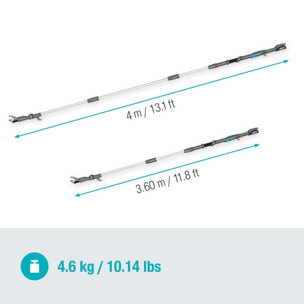 TELESKOPSKE AKU. ŠKARJE GARDENA HIGHCUT 360 18V ZA VEJE P4A SET