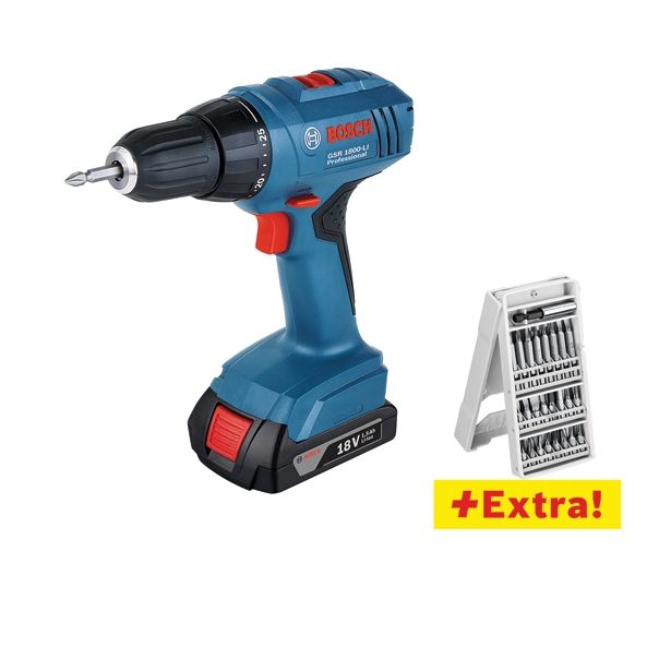 AKUMULATORSKI VRTALNIK BOSCH GSR 1800-LI 2X1.5 AH + 25 DELNI SET