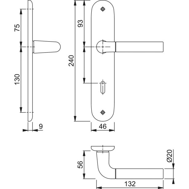 ALU KLJUKA ZA VRATA HOPPE BREMEN S ŠČITOM KLJUČ F49-F9-2