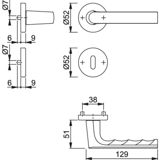 ALU KLJUKA ZA VRATA HOPPE HAMBURG Z ROZETO KLJUČ F1