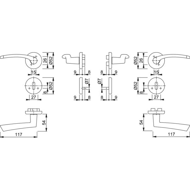 ALU KLJUKA ZA VRATA HOPPE IBIZA Z ROZETO KLJUČ F1