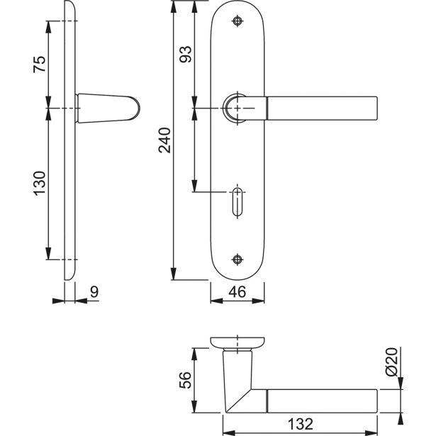 ALU KLJUKA ZA VRATA HOPPE LECCE S ŠČITOM KLJUČ F49-F9-2