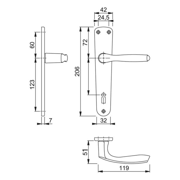 ALU KLJUKA ZA VRATA HOPPE MILANO S ŠČITOM CILINDER F-1