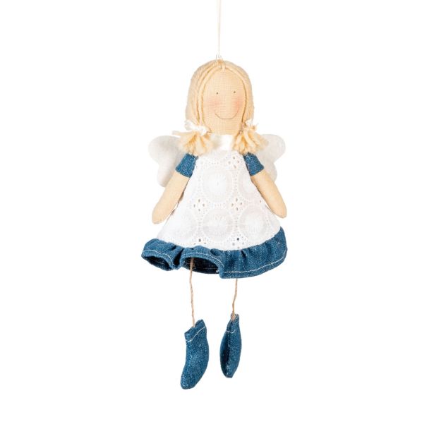 OKRASEK ZA JELKO GLOSSTYLE ANGEL MODRI 20 CM TEKSTILNI