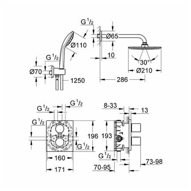 DODATNA OPREMA ZA PIPE GROHE GROHE GROTHERM SET KOMPLE KOMP PODOM. TERM. TUŠ SET