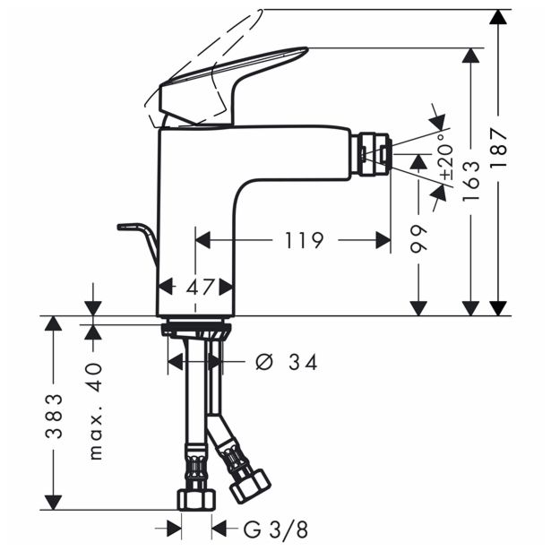 PIPA ZA BIDE HANSGROHE LOGIS 100 POP-UP SIFON