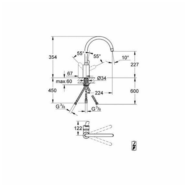 PIPA KUHINJSKA GROHE EUROSTYLE COSMOPOLITAN STOJEČA, 3 CEVI