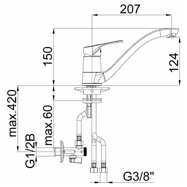 PIPA KUHINJSKA PROJECT PROJECT STOJEČA, 3 CEVI KOTNI VENTIL