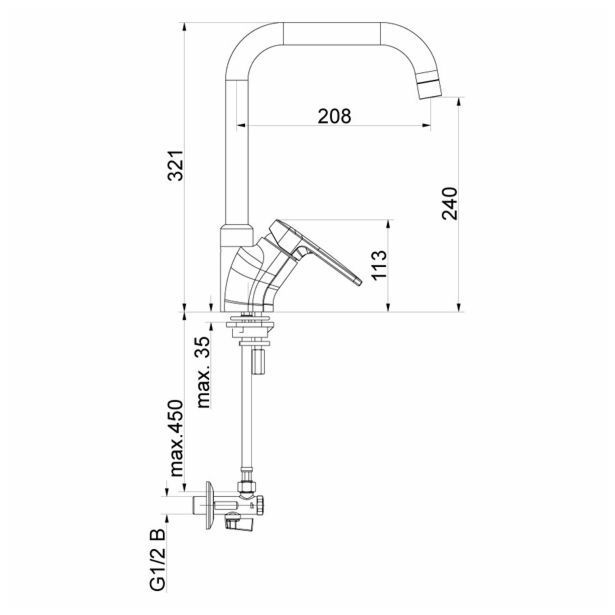 PIPA KUHINJSKA UNITAS INFINITY, STOJEČA, 2 CEVI 2 X KOTNI VENTIL