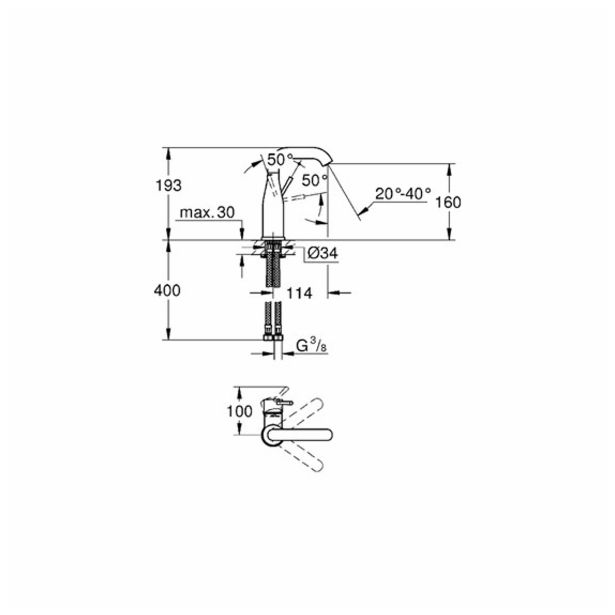 ARMATURA ZA UMIVALNIK GROHE ESSENCE NEW, STOJEČA ZGORNJI DEL SIFONA