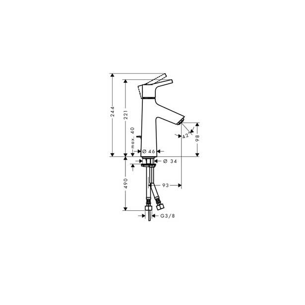 ARMATURA ZA UMIVALNIK HANSGROHE TALIS-S 100, POVIŠANA ZGORNJI DEL SIFONA