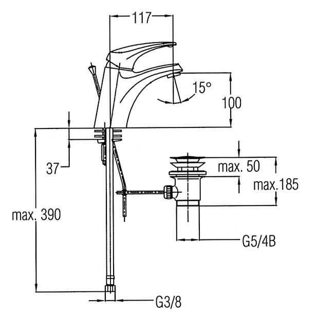 PIPA ZA UMIVALINIK UNITAS PRSTIGE, STOJEČA, KROM
