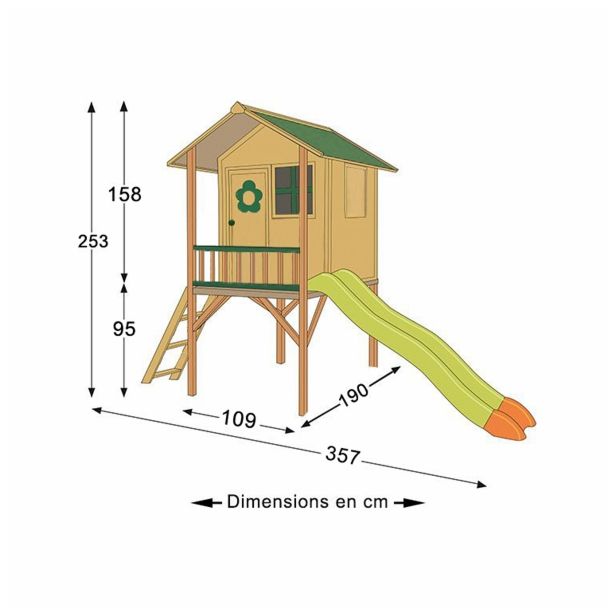 IGRALNA HIŠICA AMCA ARMELLE LESENA Z VERANDO, TOBOGAN 2.15 M