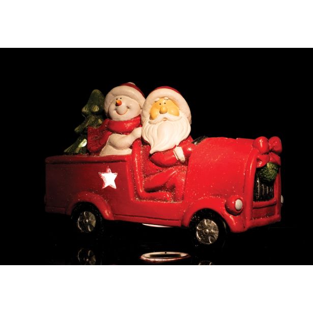 RDEČ AVTO Z BOŽIČKOM IN SNEŽAKOM Z LED LUČKO