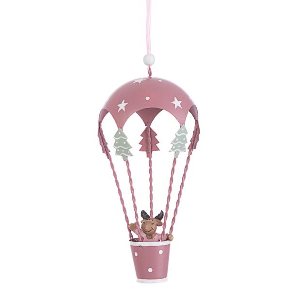 OKRASEK ZA NOVOLETNO JELKO - BALON NA VROČI ZRAK, ROZA BARVE