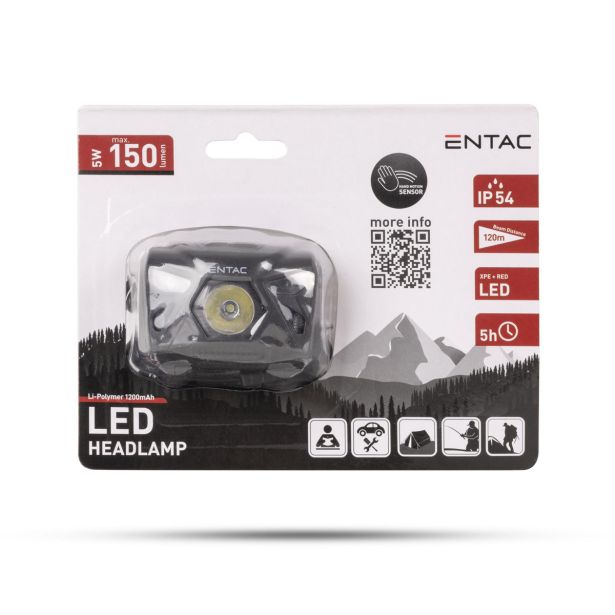 BATERIJSKA SVETILKA ENTAC 5W, S SENZORJEM, ČRNA
