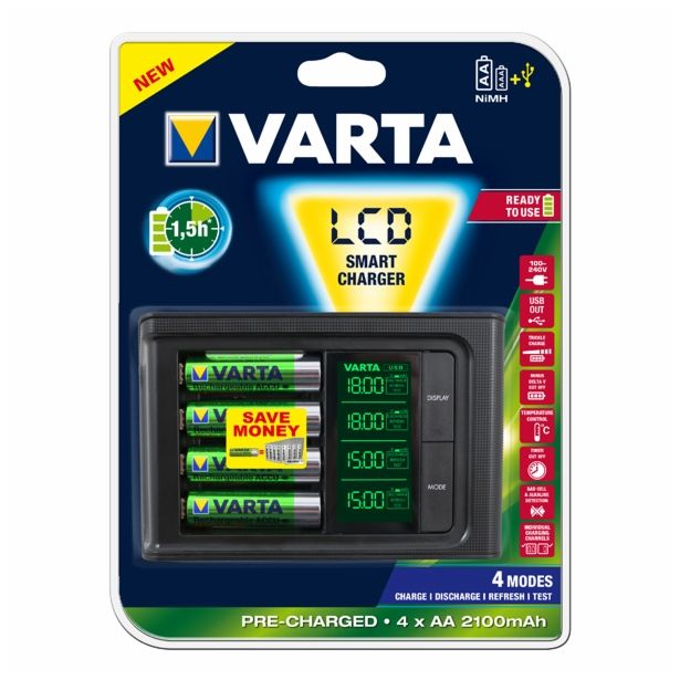 BATERIJSKI POLNILNIK VARTA LCD SMART CHARGER 4XAA 2RU 2100MAH