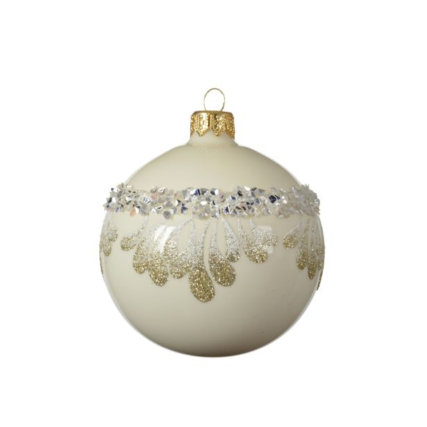 STEKLENA BUNKA BELA Z BLEŠČICAMI, FI 80 MM