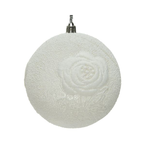 BUNKA IZ UMETNE MASE BELE BARVE Z DEKORJEM, PREMER 100 MM