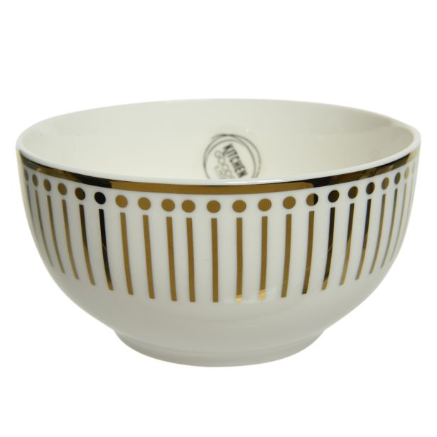 SERVIRNA SKLEDA BELA Z ZLATIM DEKORJEM, PORCELAN, FI 12 CM