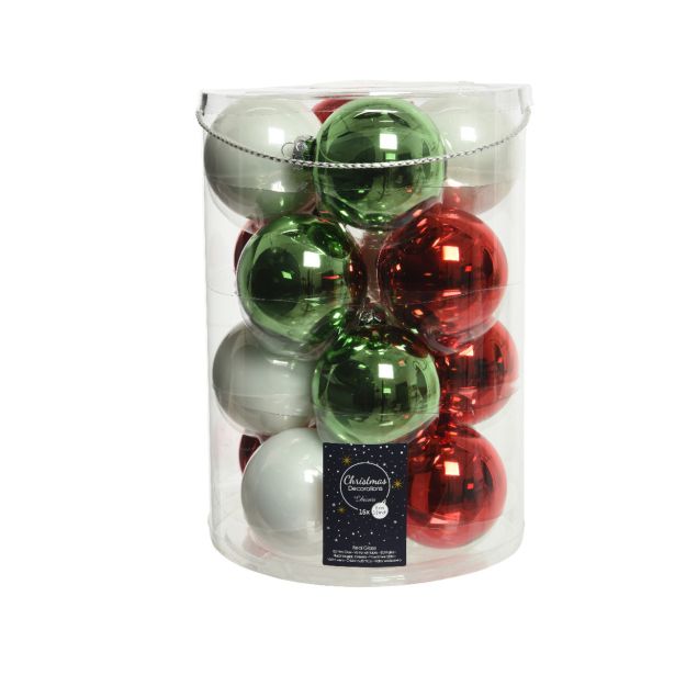 BELE/RDEČE/ZELENE STEKLENE BUNKE, 16 KOSOV, PREMER 80 MM 