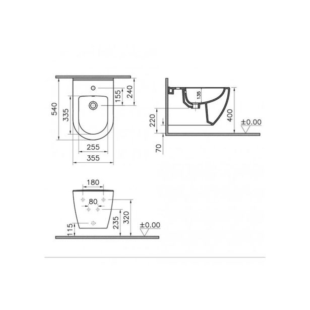 BIDE, VISEČI VITRA 54 CM BREZ PRITRDILNEGA KOMPLETA