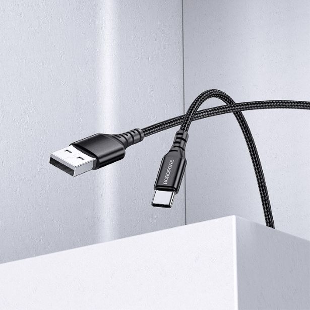 BOROFONE PODATKOVNI KABEL BX54 (FAST CHARGE) 3A VHOD TYPE-C NA USB-A 1M, ČRN