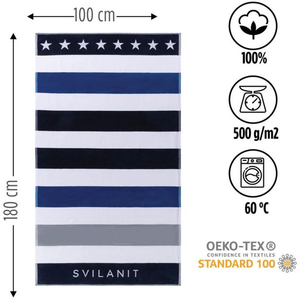 BRISAČA SVILANIT PLAŽNA BLUE STAR,100X180 MODRA/BELA
