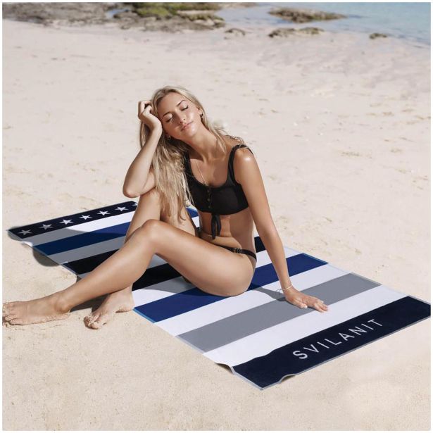 BRISAČA SVILANIT PLAŽNA BLUE STAR,100X180 MODRA/BELA