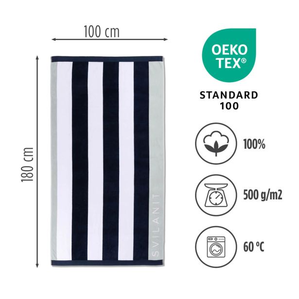 BRISAČA ZA PLAŽO SVILANIT SKY GREY LINE 100X180 CM