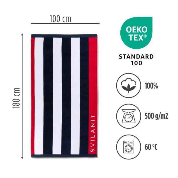 BRISAČA ZA PLAŽO SVILANIT SKY RED LINE 100X180 CM