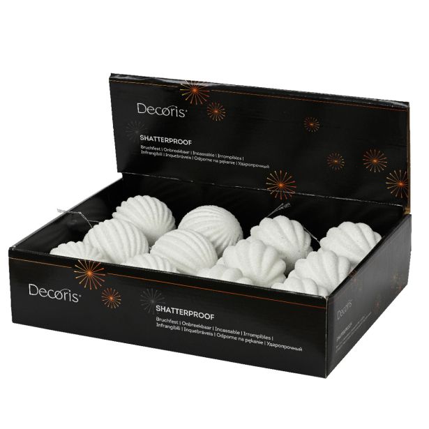 BUNKA IZ UMETNE MASE DECORIS FI 8 CM, BELA Z BLEŠČICA. VZOREC, SORTIRANO