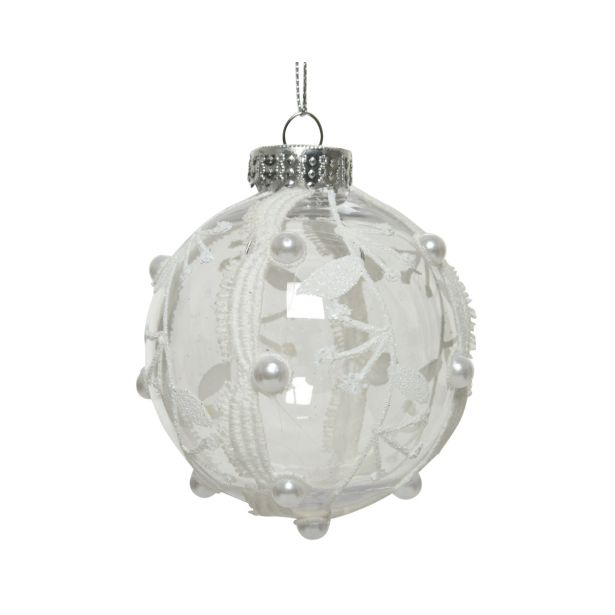 BUNKA IZ UMETNE MASE DECORIS PROZORNA, ČIPKE IN PERLE FI 8 CM