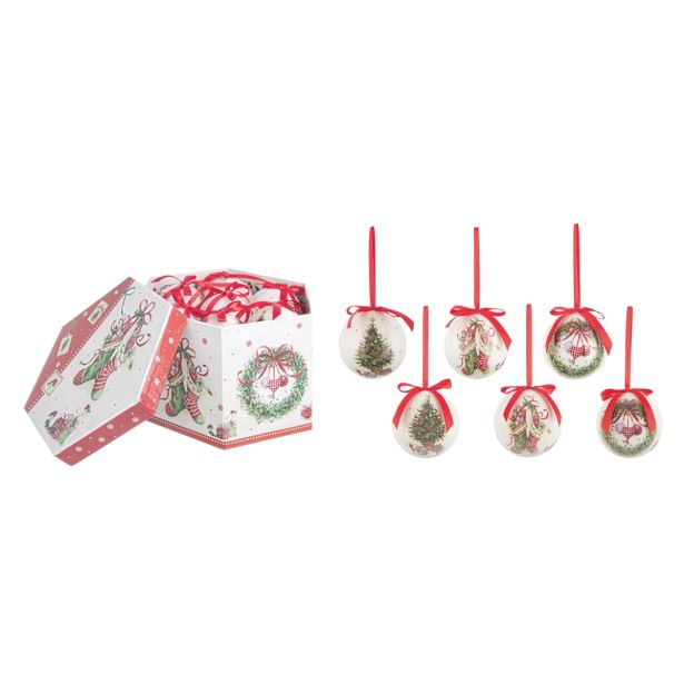 BELE STEKLENE BUNKE Z BOŽIČNIM MOTIVOM, 14 KOSOV, PREMER 75 MM