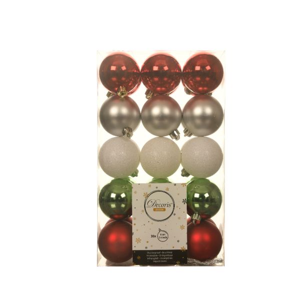 BUNKE ZA NOVOLETNO JELKO BELE/RDEČE/SREBRNE/ZELENE BARVE, 30/1, FI 60 MM