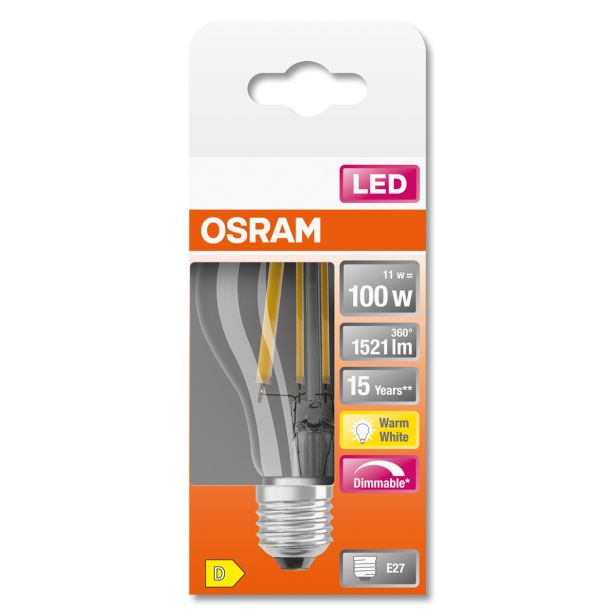 LED ŽARNICA E27 OSRAM CLA100 11W/827, BISTRA SST, DIM, FILAMENT
