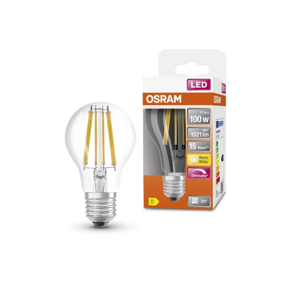 LED ŽARNICA E27 OSRAM CLA100 11W/827, BISTRA SST, DIM, FILAMENT