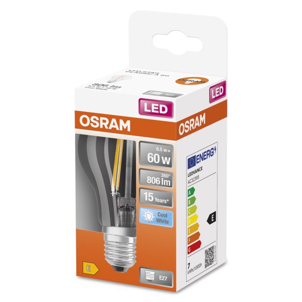 LED ŽARNICA E27 OSRAM CLA60 6.5W/840, BISTRA STAR, FILAMENT