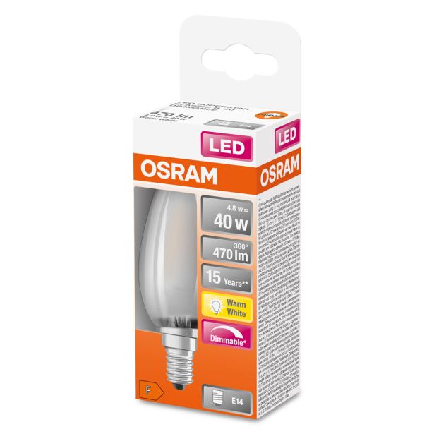 LED ŽARNICA E14 OSRAM CLB60 4.8W/827, MAT SST, DIM, RETROFIT