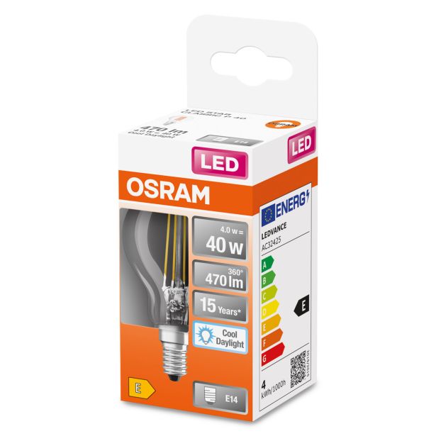 LED ŽARNICA E14 OSRAM CLP40 4W/865, BISTRA STAR, FILAMENT