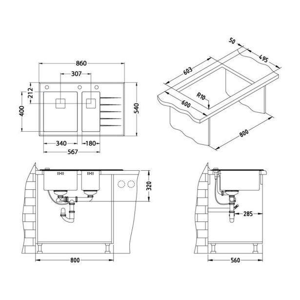 STEKLENO POMIVALNO KORITO ALVEUS CRYSTALIX 20, BELA 840X540 MM LEVI