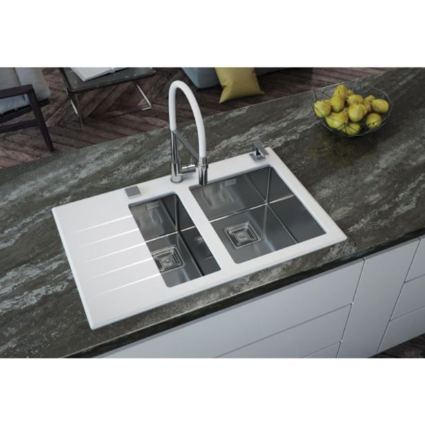 STEKLENO POMIVALNO KORITO ALVEUS CRYSTALIX 20, BELA, 86X54 DESNI,1+1/2Q+ODC, SIF POP