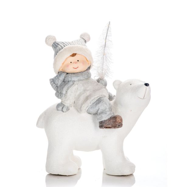 PRAZNIČNA FIGURA GLOSSTYLE DEČEK NA MEDVEDKU 44 CM