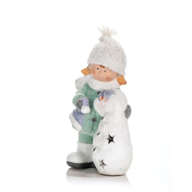 PRAZNIČNA FIGURA GLOSSTYLE DEKLCA/DEČEK S SNEŽAKOM 41 CM