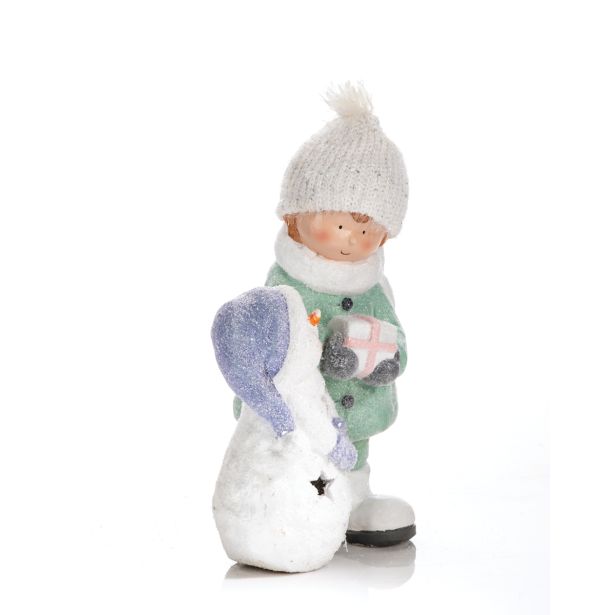 PRAZNIČNA FIGURA GLOSSTYLE DEKLCA/DEČEK S SNEŽAKOM 41 CM